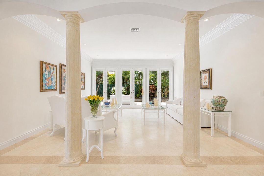 living room with columns