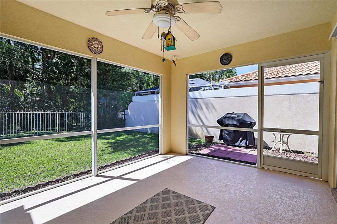 Screened in patio with peaceful private preserve view