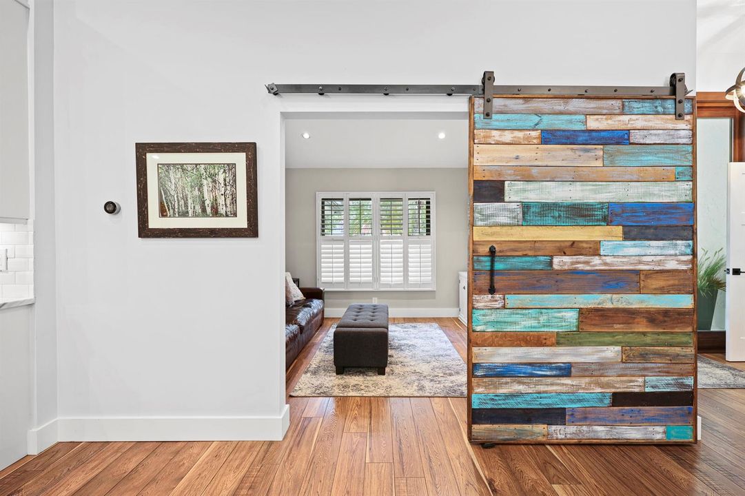 Den W/ Sliding Barn Door