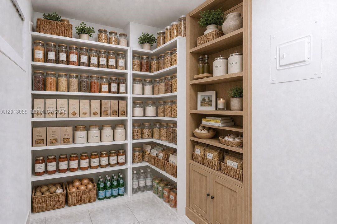 Pantry located directly behind the kitchen.