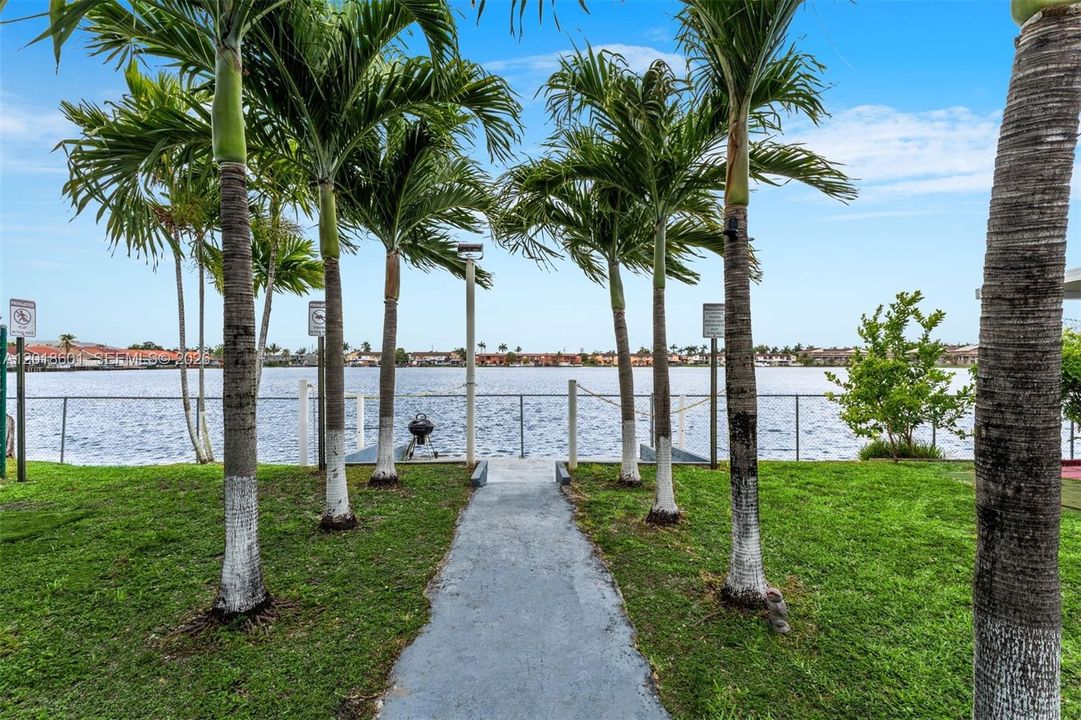 Lake behind building