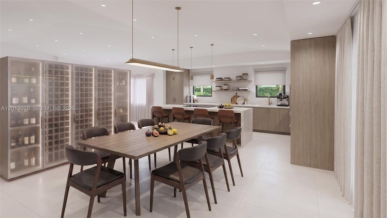 Dining with Wine Cellar Wall (Rendering)