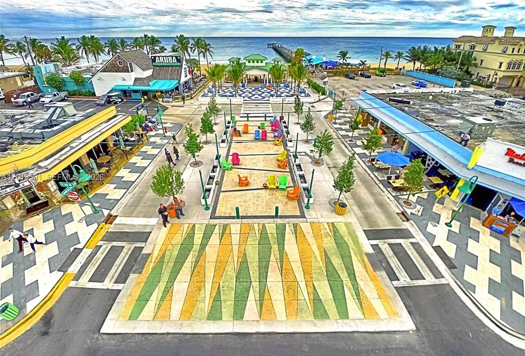Aerial community entertainment and recreation area near waterfront attractions and South Florida lifestyle amenities.