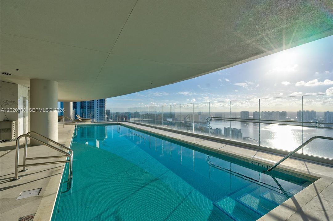 Sunset vanishing swimming pool.