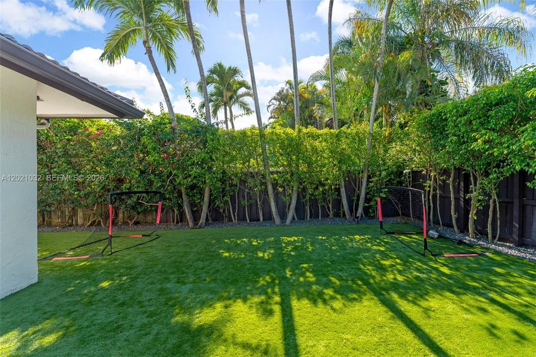Artificial turf in backyard