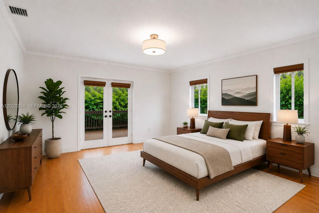Virtually staged primary bedroom.