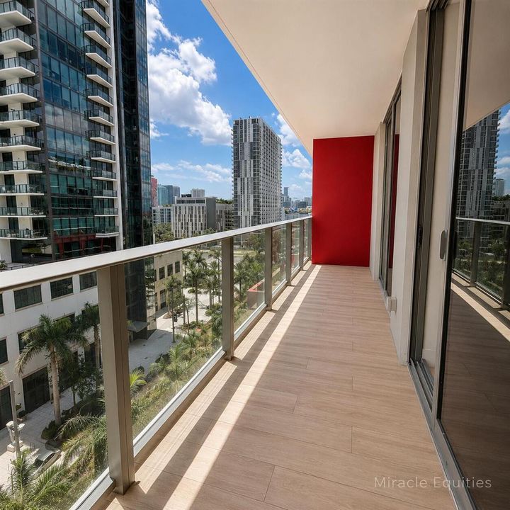 Modern balcony view with cityscape