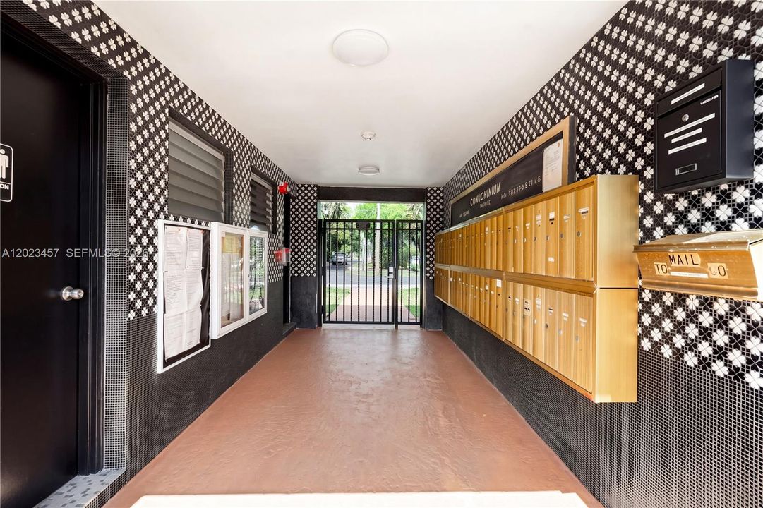 mail area and walkway in and out of building