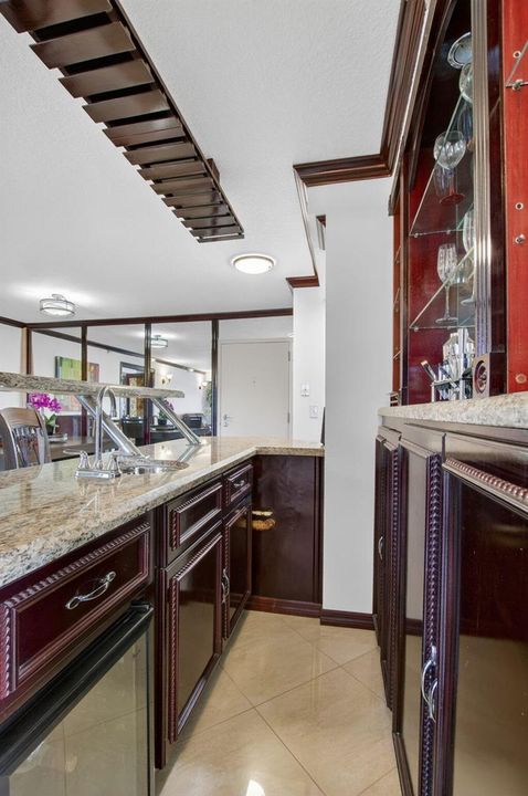 behind wet bar