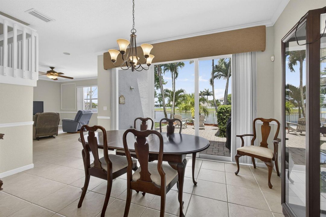Formal dining area with lake views