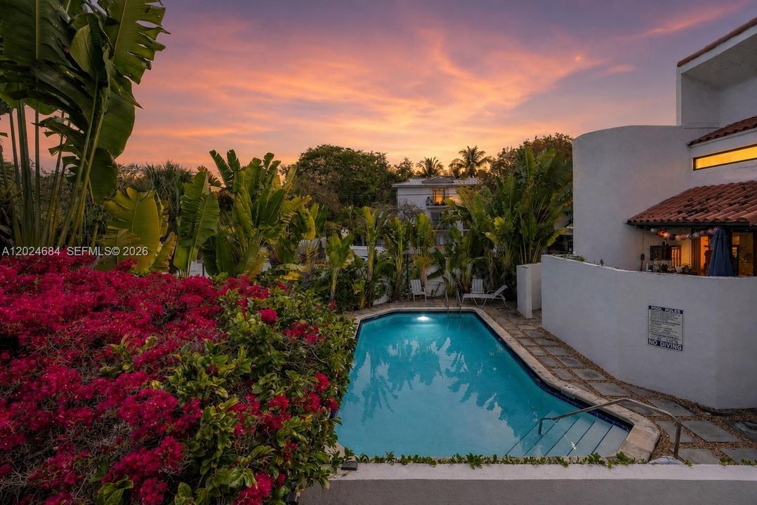 Beautiful pool view at night too