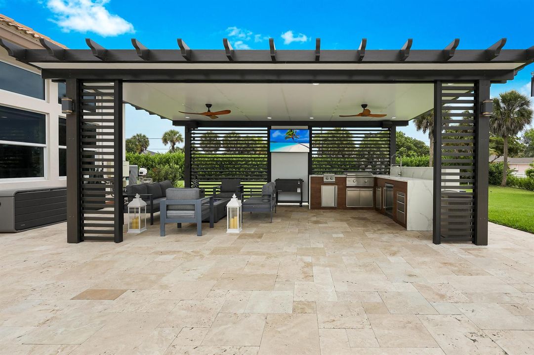 Outdoor kitchen and living room