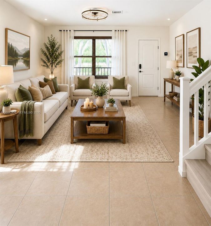 Living room virtually stage