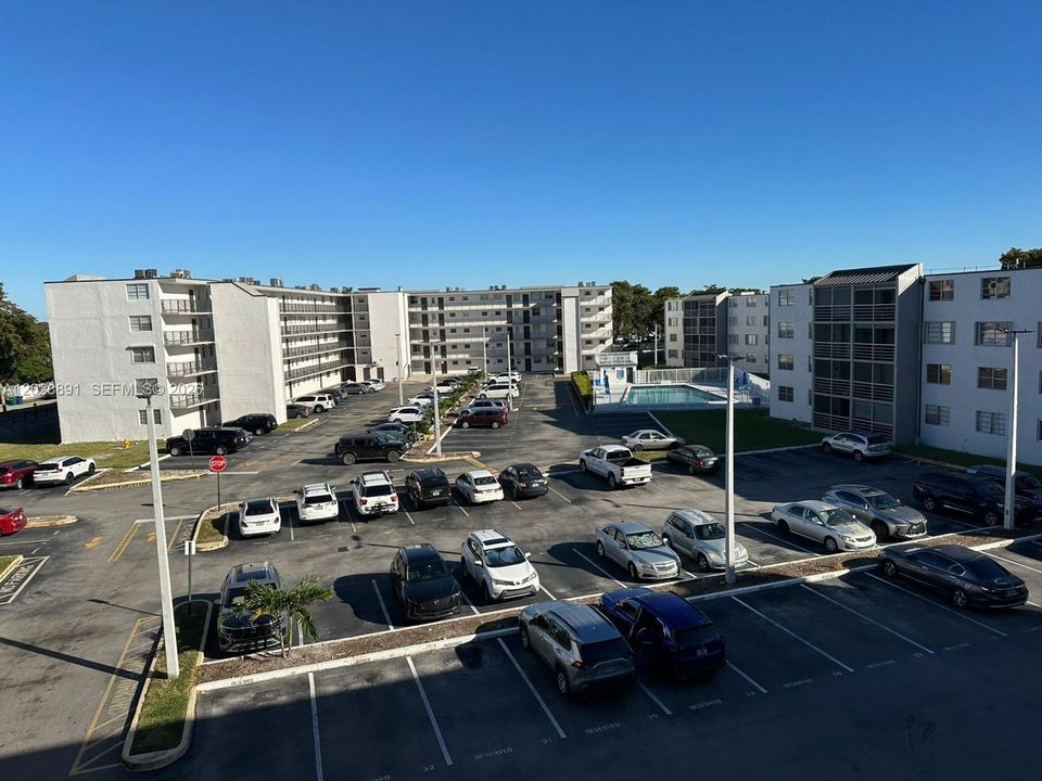 Aerial View of the Parking Lot and Pool