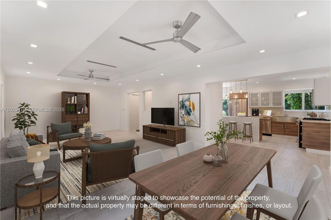 living and dining virtually staged