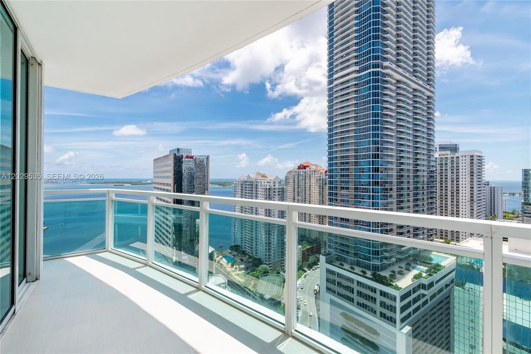 View from large balcony. This unit located on the 32nd floor, has an amazing view from every side - City and Biscayne Bay.
