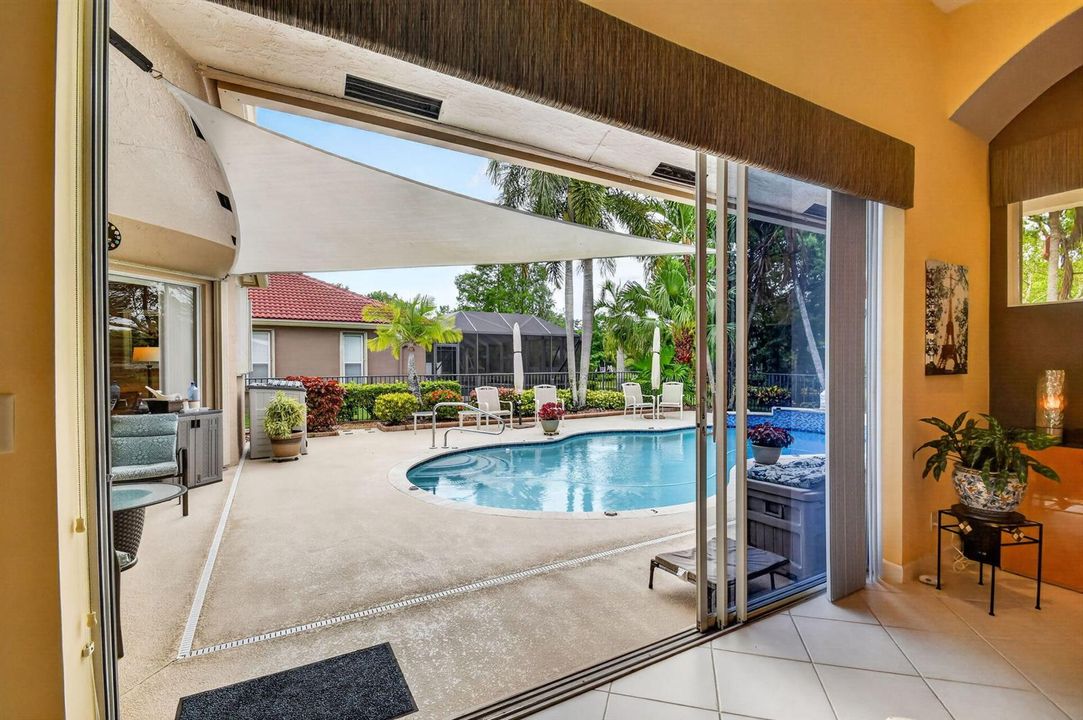 family room leading to pool