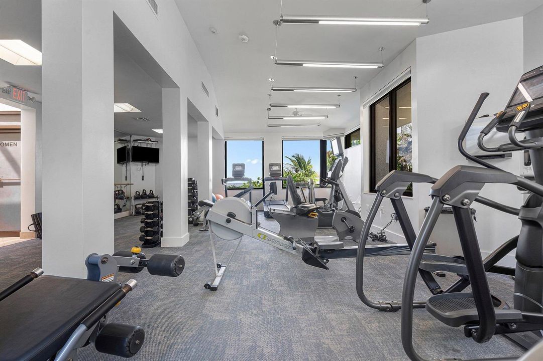 Fitness center overlooking ocean