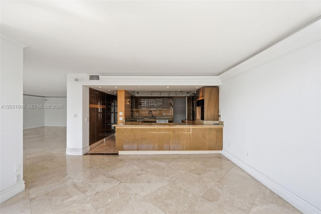 Living room, dining room and kitchen