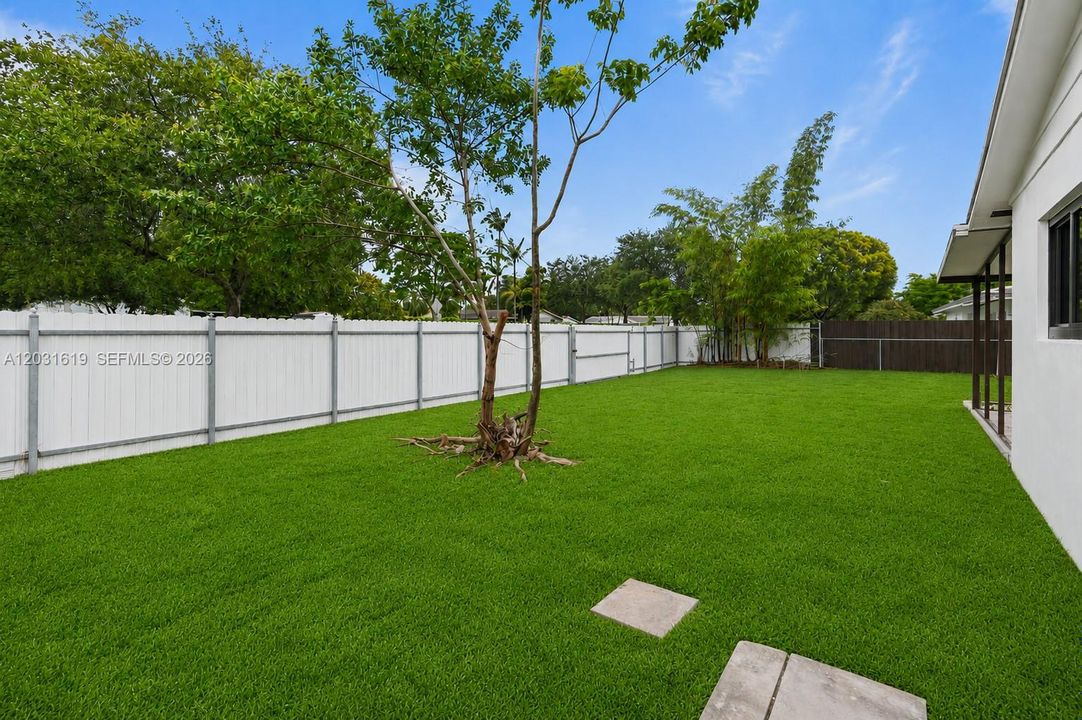 backyard pictures enhaced to look like synthetic grass