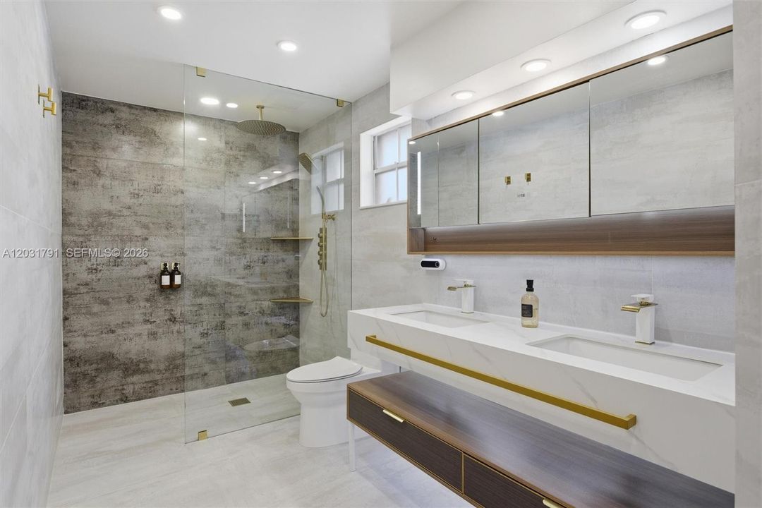 Outstanding Master Bath with Modern Glass Shower & Elegant Finishes