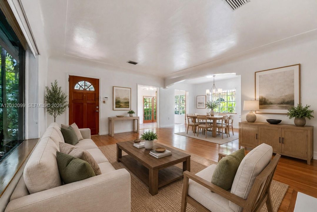 Virtually staged living area.