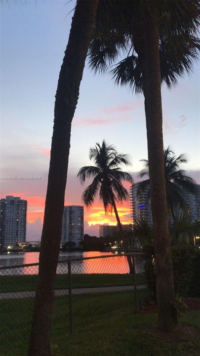 Lake at sunset from pool