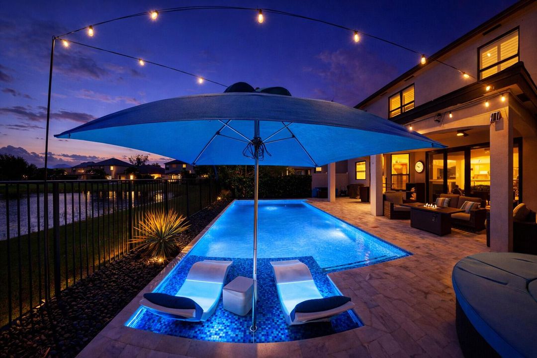 Twilight poolside AI render
