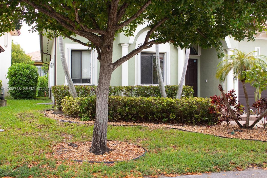 The Front Lawn landscaping is maintained by the HOA. The property does not have a fence, the three fences on either side and in the back belong to the neighbors so there is no fence currently in the entrance to the yard from either side.