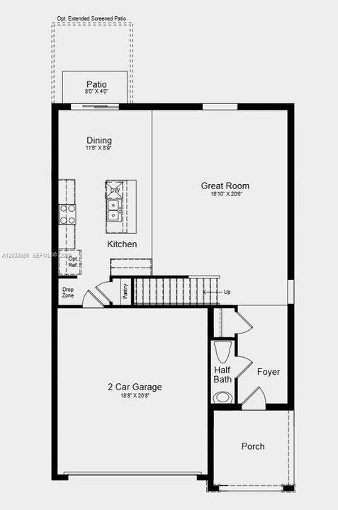 First Floor Plan - Additional Highlights Include: laundry appliance package, GE refrigerator, and window blinds throughout the whole house