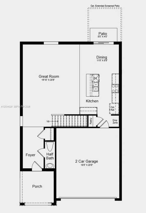 First Floor Plan - Additional Highlights Include: extended LVP flooring on 1st floor, window blinds throughout the whole house, included appliance package, and garage door opener