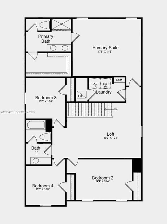 Second Floor Plan - Additional Highlights Include: extended LVP flooring on 1st floor, window blinds throughout the whole house, included appliance package, and garage door opener