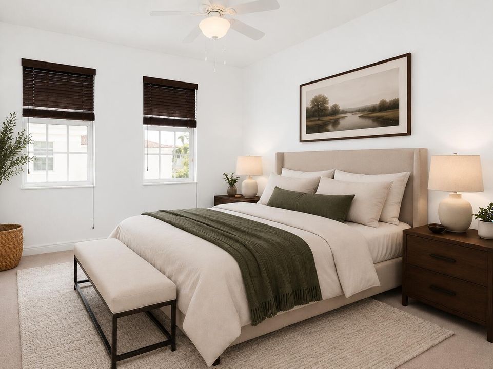upstairs guest bedroom staged