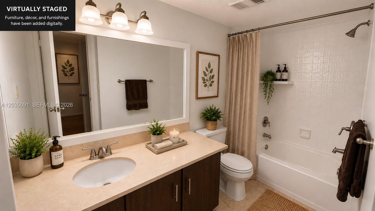 VIRTUALLY STAGED Furniture, décor, and furnishings have been added digitally