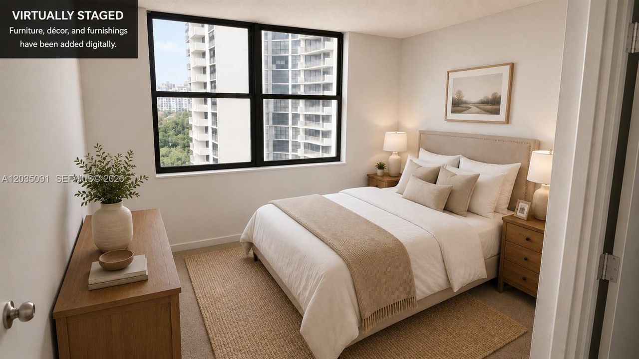 VIRTUALLY STAGED Furniture, décor, and furnishings have been added digitally