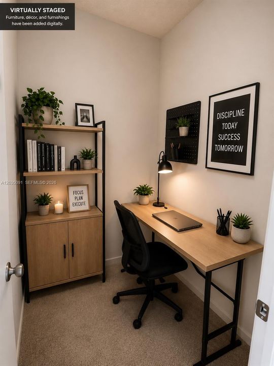 VIRTUALLY STAGED Furniture, décor, and furnishings have been added digitally