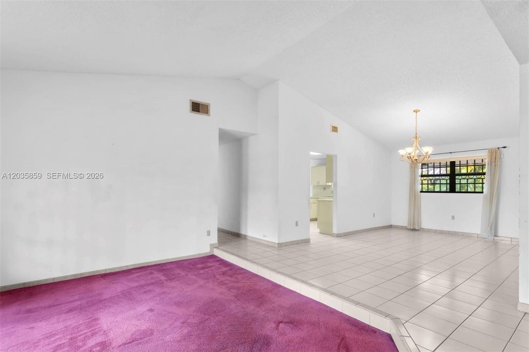 Sunken living room and dining area