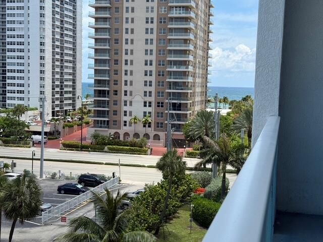 Ocean in between buildings