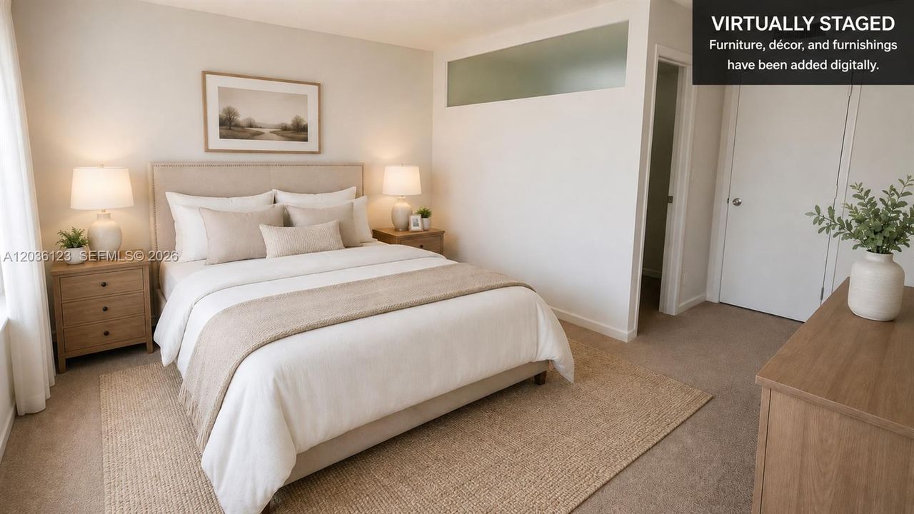 VIRTUALLY STAGED Furniture, décor, and furnishings have been added digitally