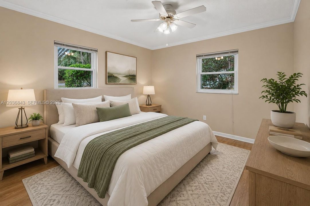 Virtually stages bedroom