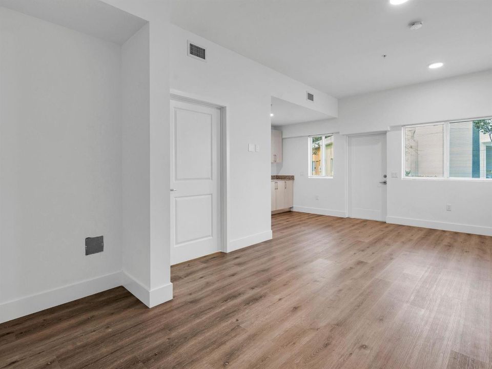 studio living area and closet view