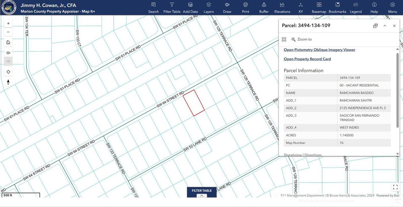 Screenshot of parcel and address