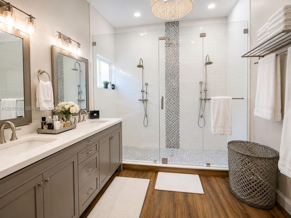 Master Bathroom with dobble sink and shower
