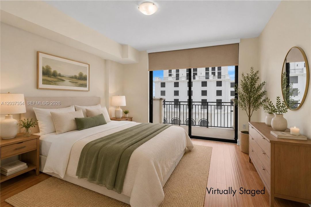 Virtually staged primary bedroom