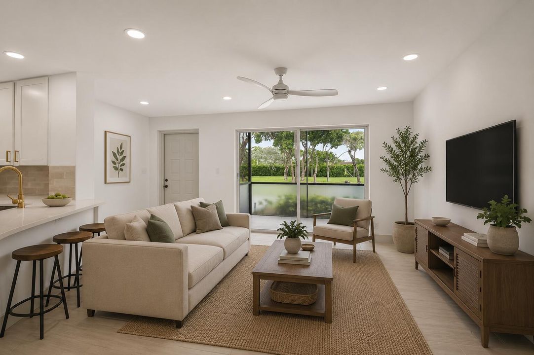 living room with furn facing porch