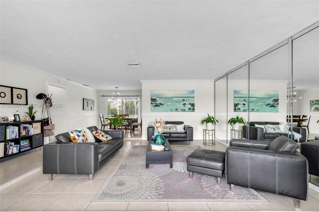 Slightly sunken to create a cozier living space.