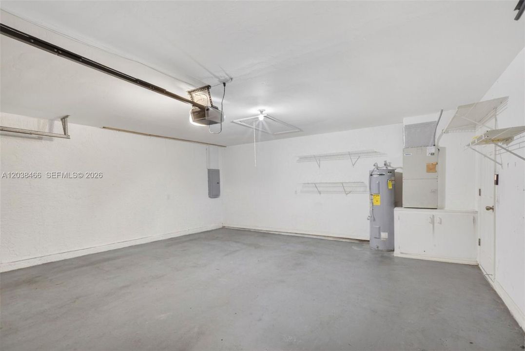 Garage image virtually decluttered for visualization of space
