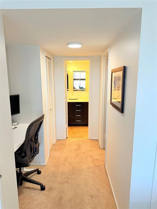 Hallway to Bathroom with office nook