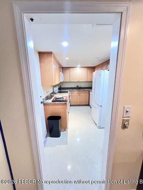 Kitchen has side entrance