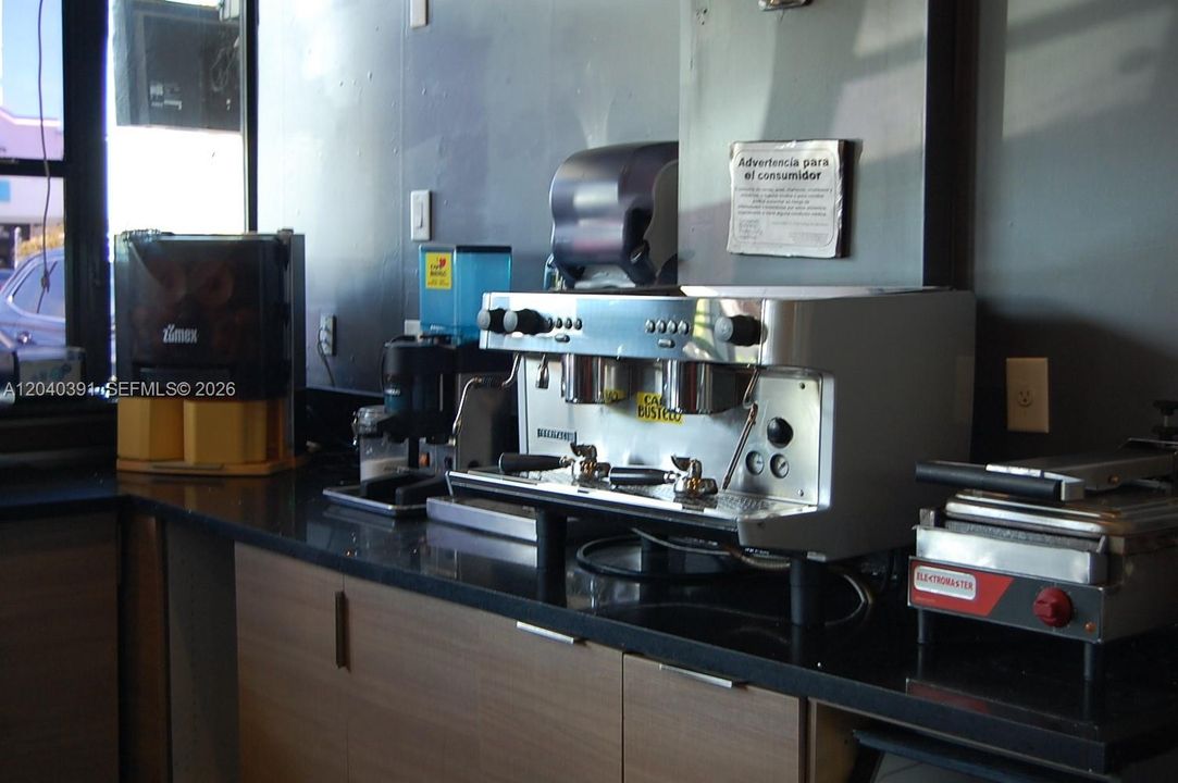 cafeteria with window up front for coffee to go fast